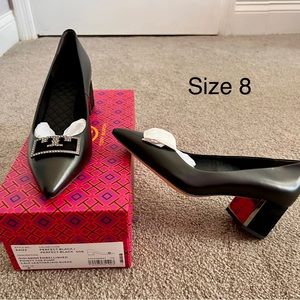 BRAND NEW Tory Burch Gigi Embellished Leather Pointy Toe Block Heel Pump